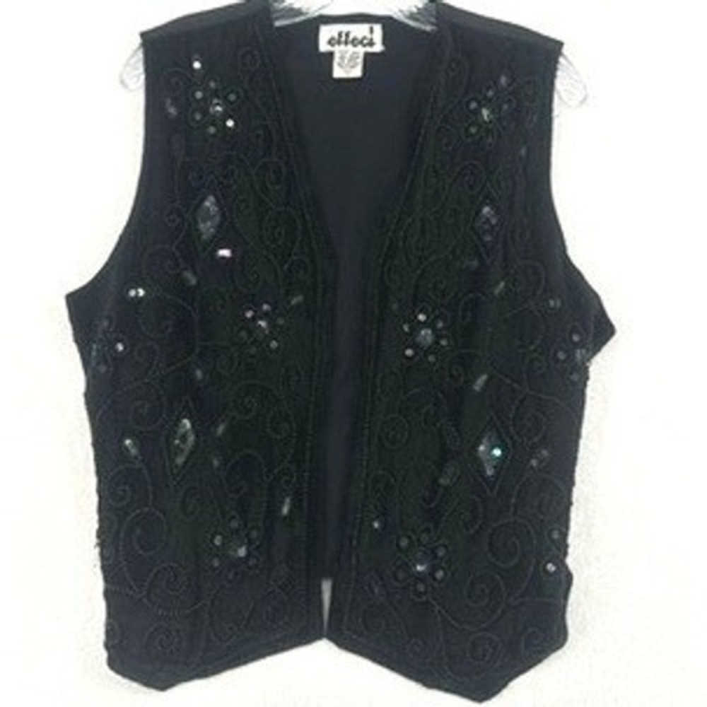Effeci Vintage Beaded‎ Velvet Vest Black Size Large